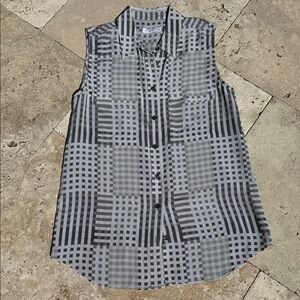 Equipment Black and Gray Patterned Sleeveless Blouse